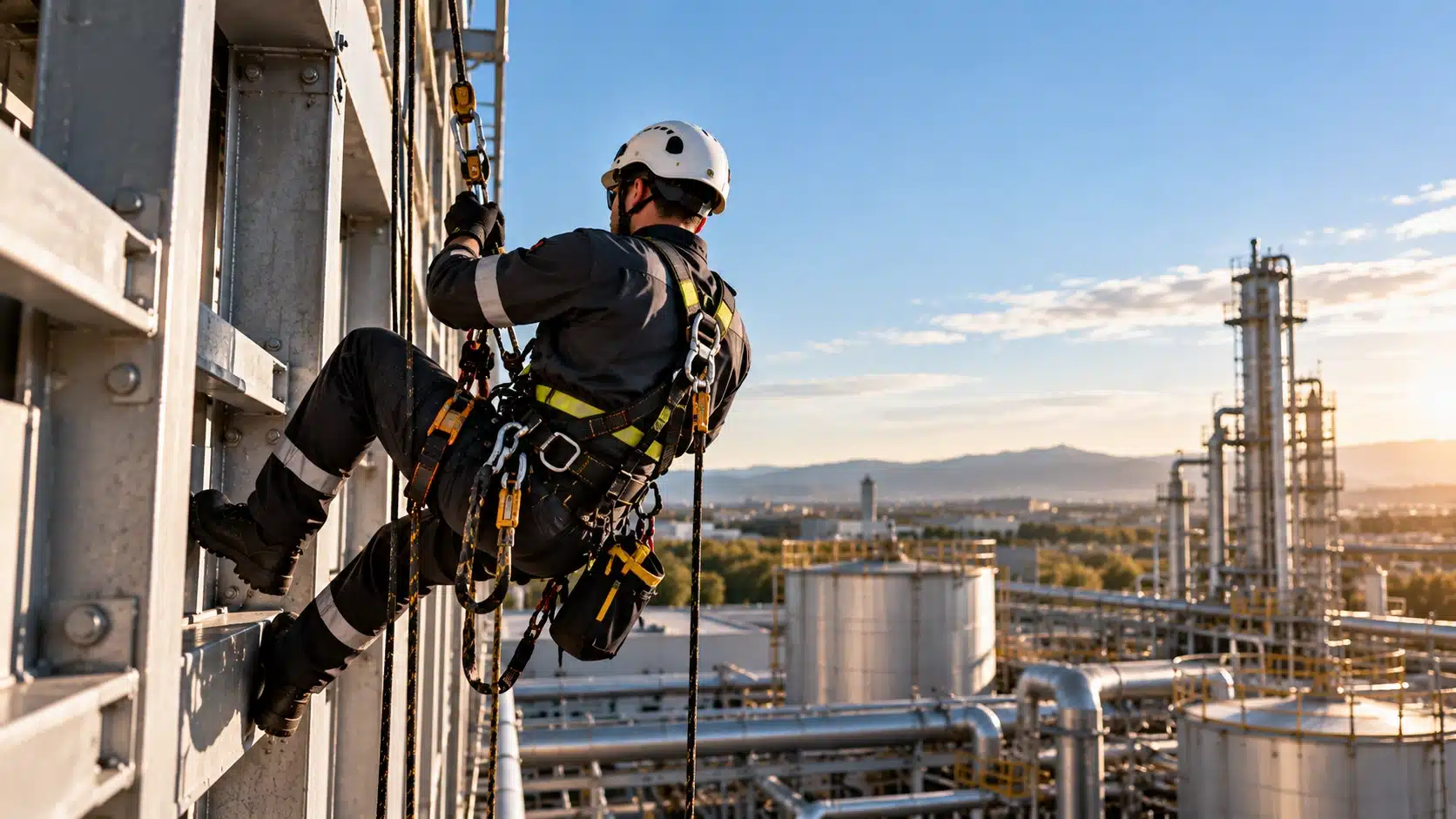 Trabajos verticales con sistema anticaídas en una planta química